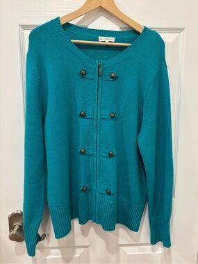 Northern Reflections Teal Zip Up Sweater Cardigan Military Style Size XL